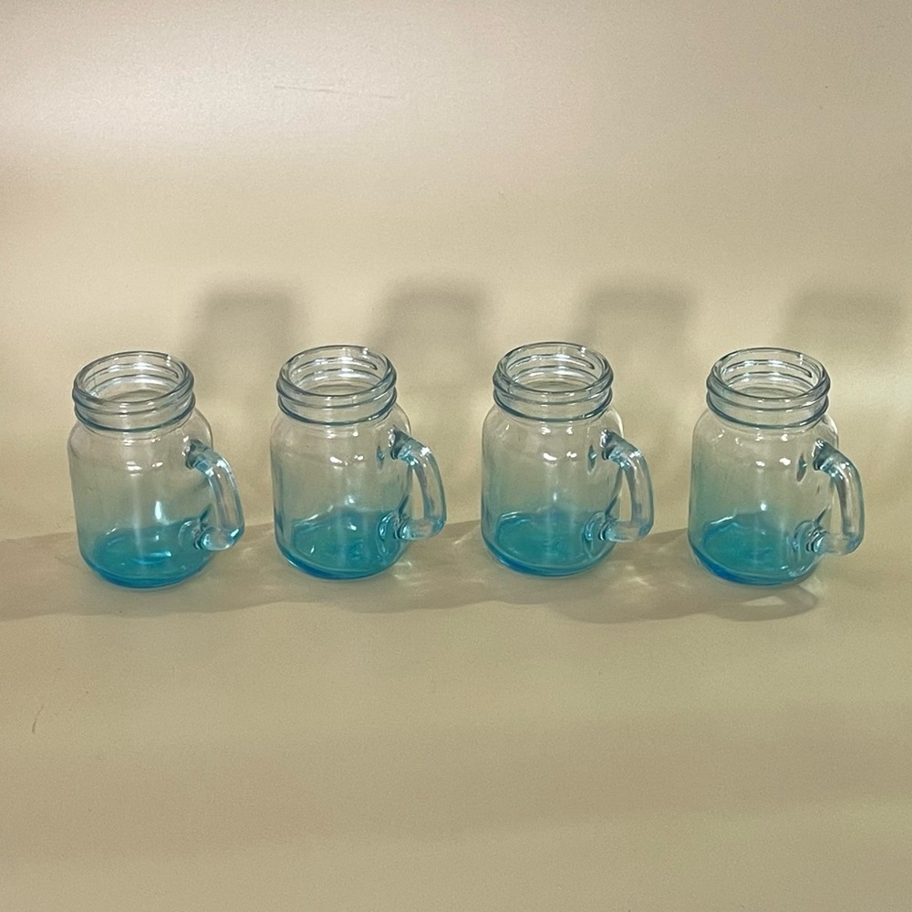 * NWOT FineLife Mini Jar Blue Shot Glasses Set of 4